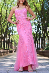 Mychicdress Sweetheart Lace Pink Strapless Formal Dress for Women Appliques